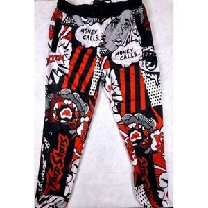 Reason Brand Trap Stars Comic Pop Art Joggers Mens Medium Black Red NWT
